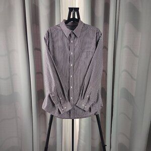 Croft & Barrow Cotton Blend Burgundy & White Checkered Button-Down Shirt. Size L